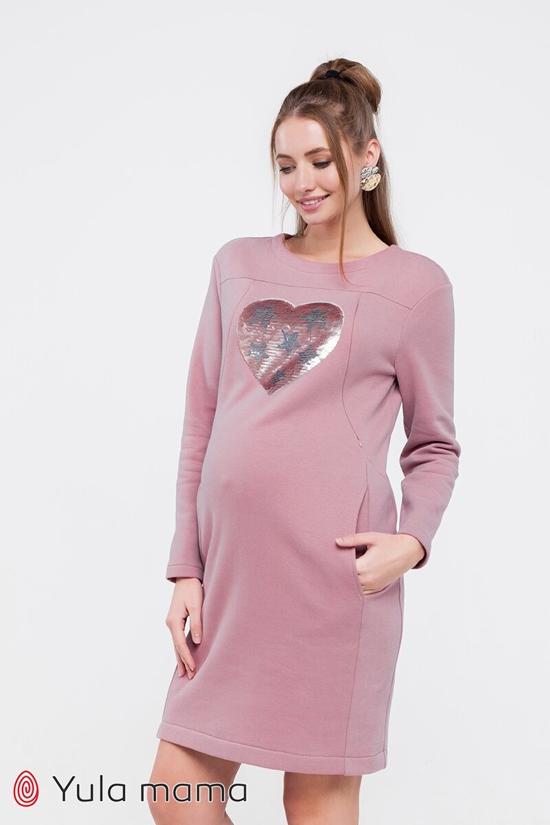Тепле плаття для вагітних і годуючих мам з аплікацією MILANO, Юла мама, Сиреневый, S
