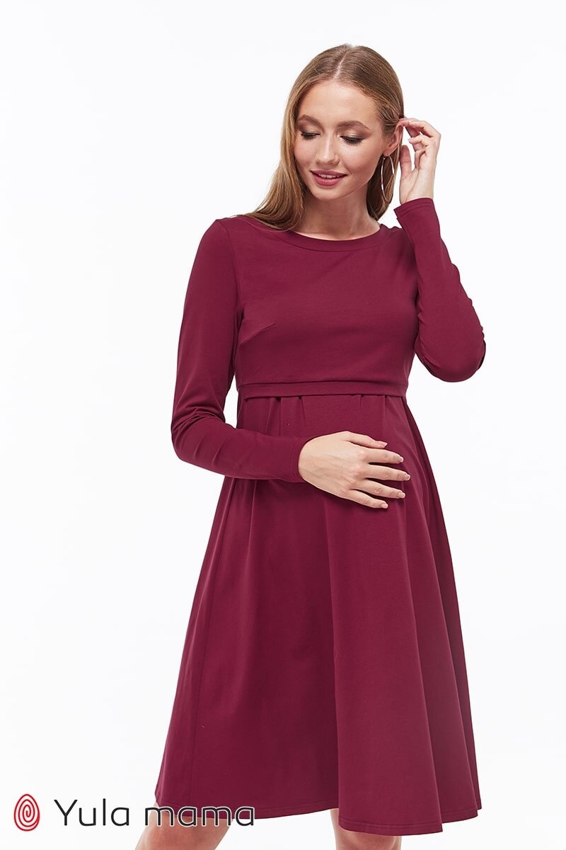 Платье миди для беременных и кормящих OLIVIA, Юла мама, Бордовый, S