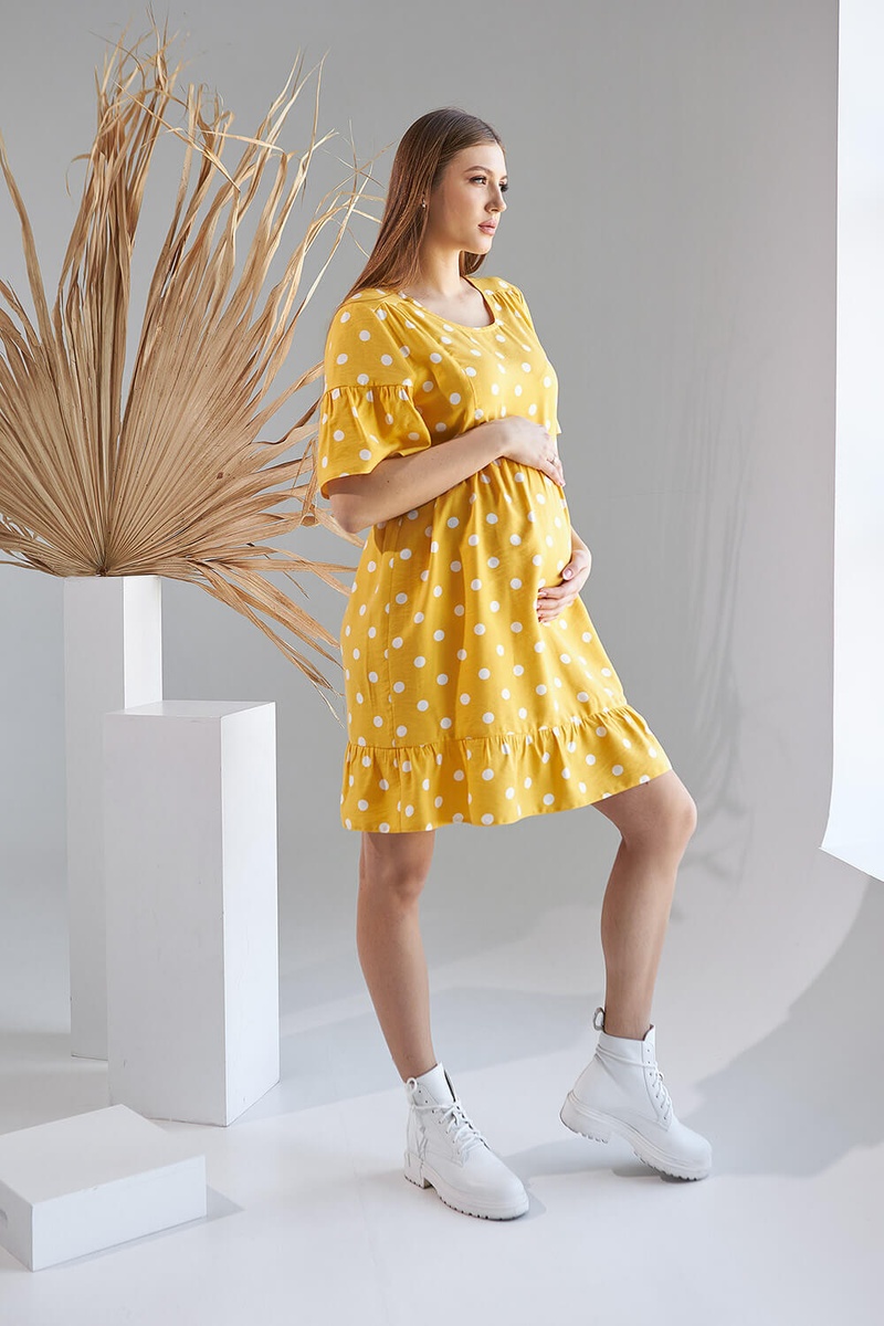 Платье для беременных и кормящих мам, желтое в горохи, ТМ Dianora, Желтый, S