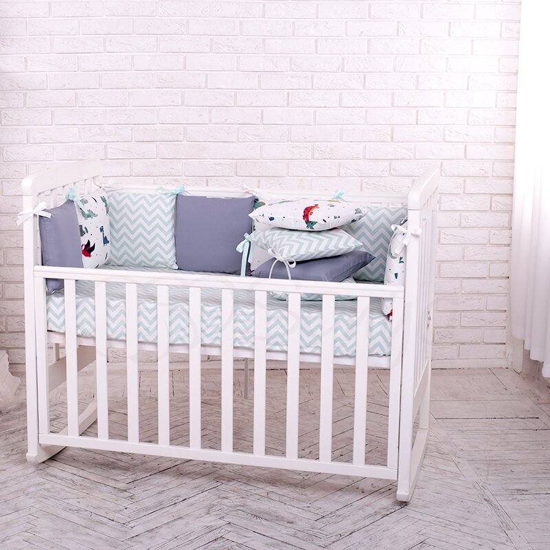 Постелька Комплект Baby Design Premium №38 Дино_2 синий, стандарт/овал, 7 элементов, Маленькая Соня
