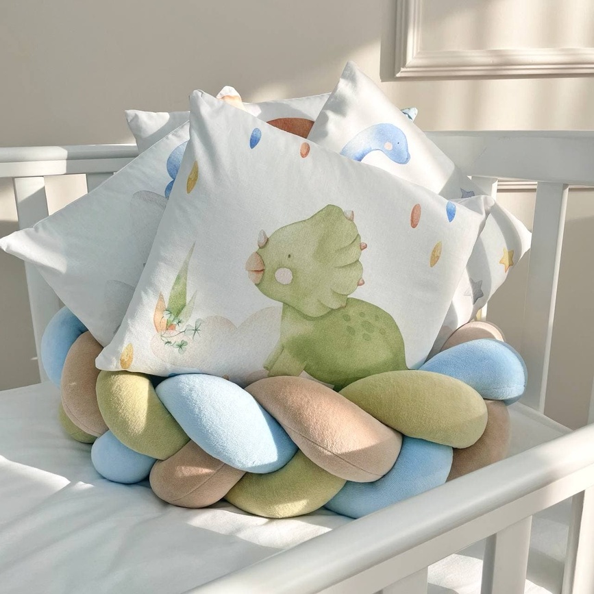 Постелька Комплект постельного белья в кроватку Art Design Дино + бортик коса, 6 элементов, Маленькая Соня