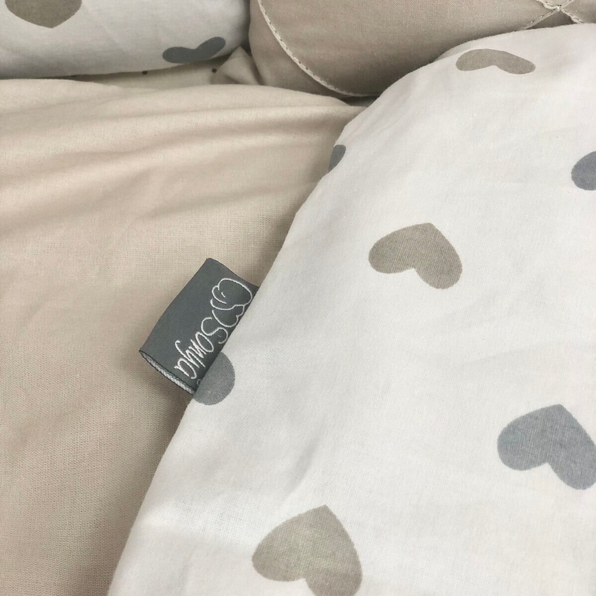 Постільна білизна Комплект постільної білизни в ліжечко Happy night Серця, 6 елементів, сіро-бежеві, Маленька Соня