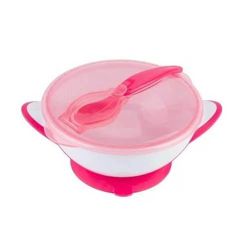 Посуд для дітей Мисочка з присоскою та ложечкою, рожева, BabyOno