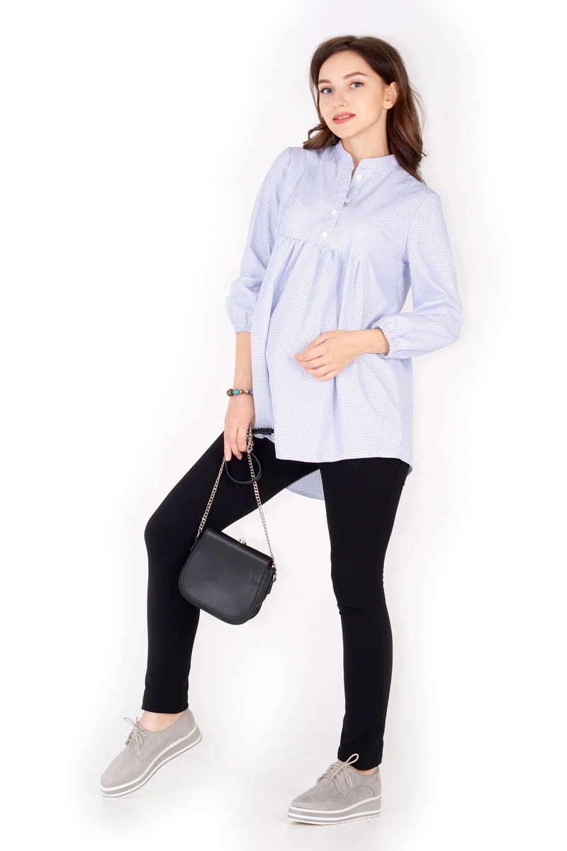 Блузи, сорочки Блуза Повітряний поцілунок в клітинку для вагітних та годуючих мам, блакитна, ТМ Nowa Ty
