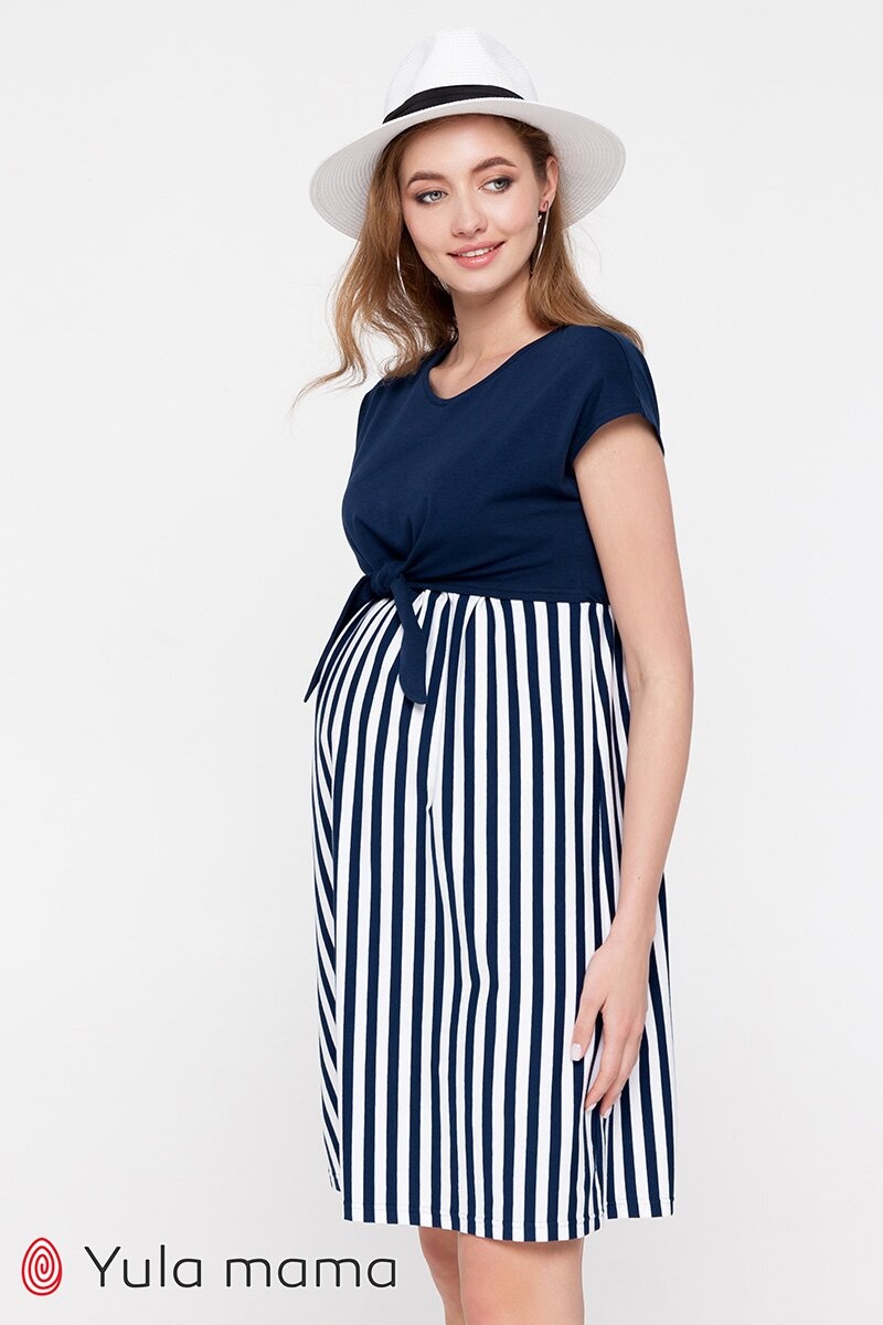 Платье для беременных и кормящих CARTER темно-синее с сине-белой полоской, Юла мама, Темно синий, S