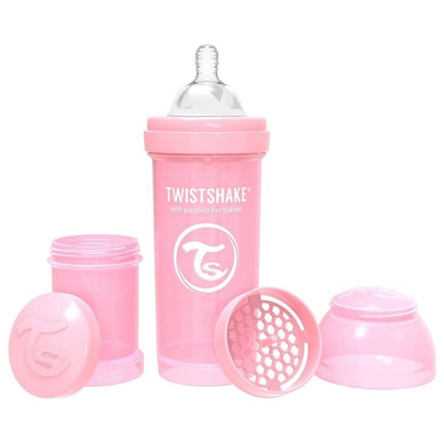 Бутылочки Антиколиковая бутылочка светло-розовая 2+ мес., 260 мл, (78255), Twistshake