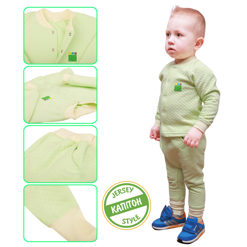 Спортивные костюмы Детский комплект 2в1 одежда ЭКО ПУПС Jersey Style капитон, (кофта, брюки) (салатовый), ЭКО ПУПС