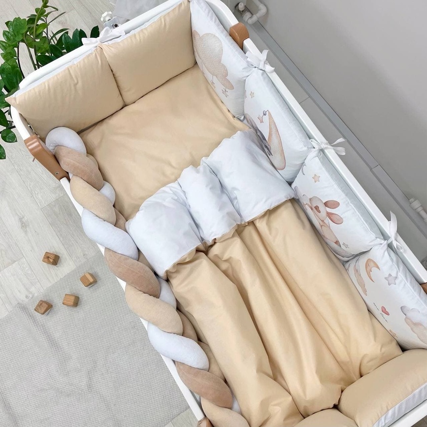 Постелька Комплект постельного белья в кроватку Art Design Енотик + бортик коса, 6 элементов, Маленькая Соня