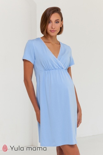 Ночнушки для кормления Ночная сорочка для беременных и кормящих ALISA LIGHT, голубой, Юла Мама
