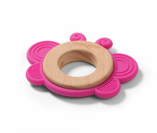 Прорізувачі Прорізувач для зубів дерев'янно-силіконовий Метелик (Рожевий) BabyOno