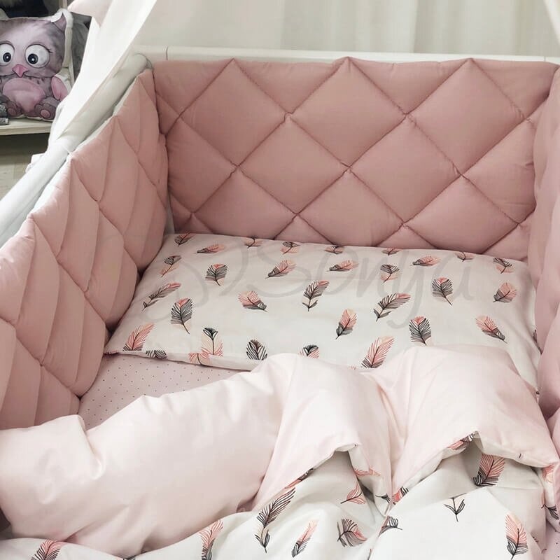 Постелька Комплект постельного белья в кроватку Baby Mix Перо пудра, 6 элементов, Маленькая Соня