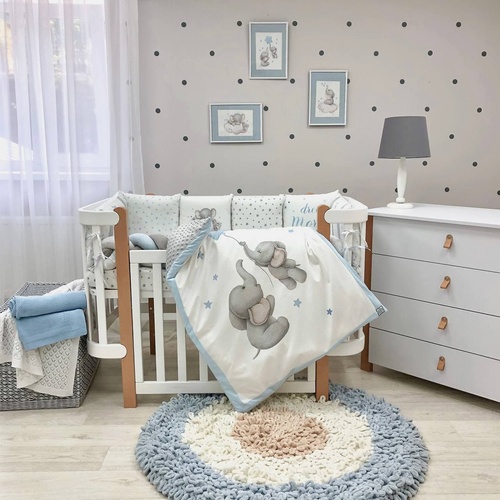 Постелька Комплект постельного белья в стандартную кроватку Малыши слоники, 4 элемента, Baby chic