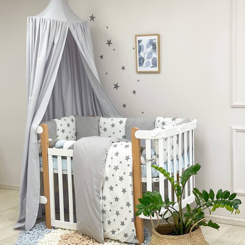 Постелька Комплект постельного белья в кроватку Happy night Звезда, 6 элементов, серо-голубой, Маленькая Соня