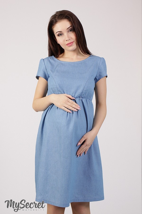 Платье для беременных и кормящих из легкой джинсовой ткани CELENA, принт точечки на джинсе, Юла Мама