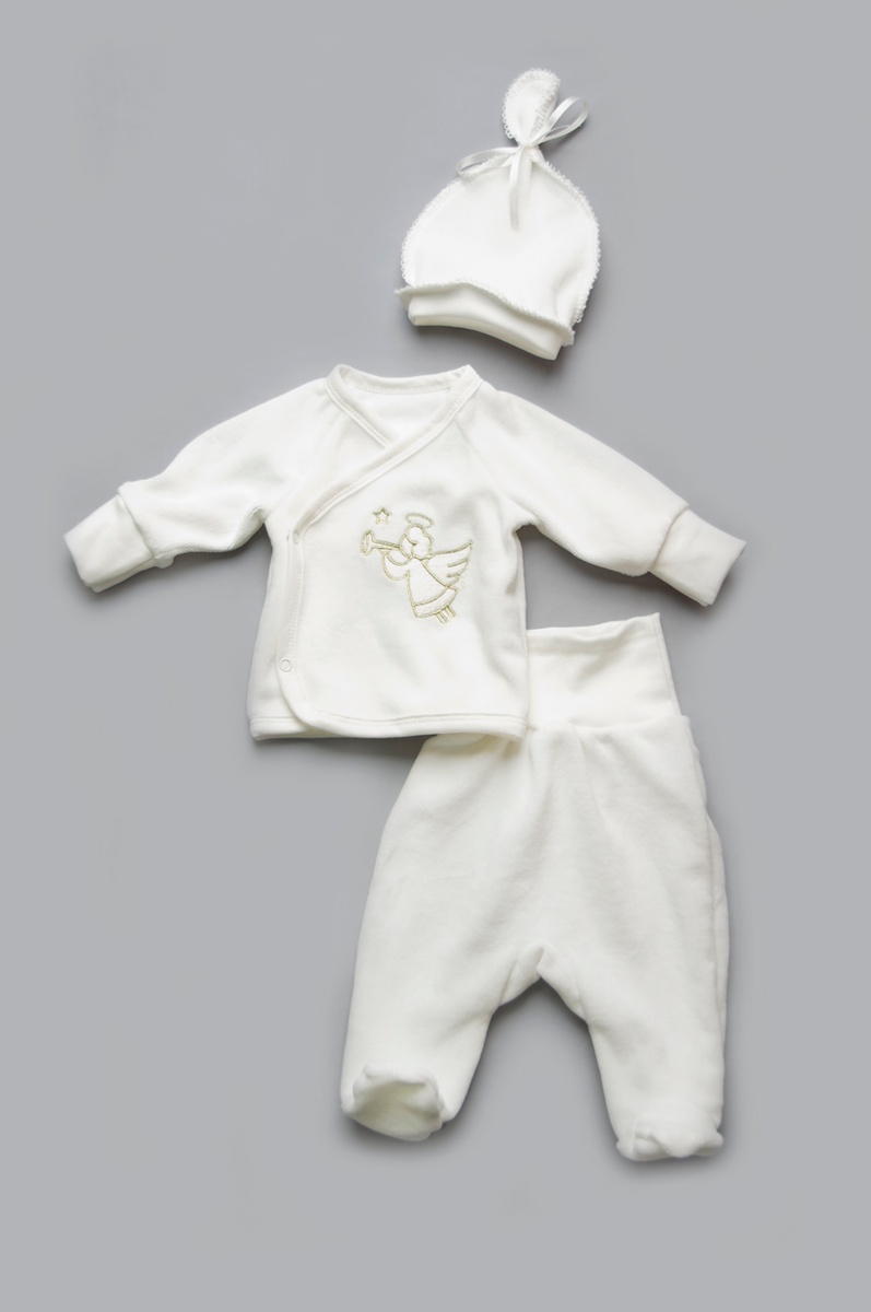 Хрестильний комплект для новонародженого, молочний, Модний карапуз, Молочний, 56