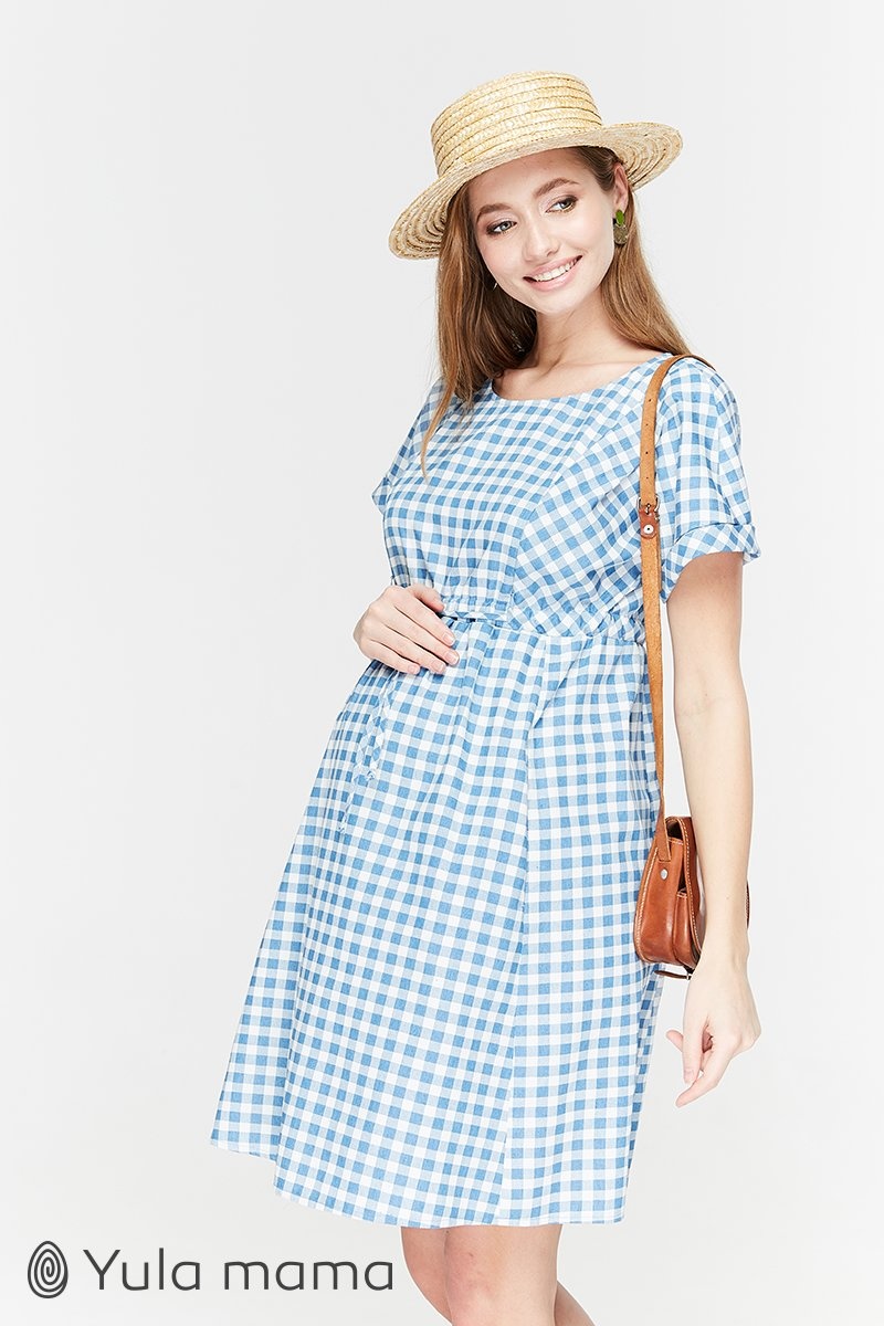 Платье для беременных и кормящих SHERRY, джинсово-голубой в клеточку, Юла мама