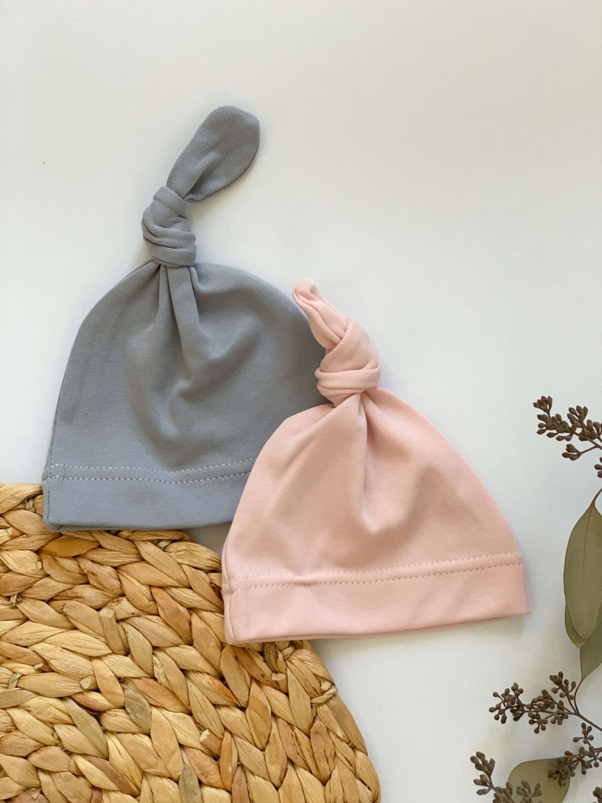 Чепчики, шапочки для новорождённых Шапочка узелок интерлок, серо-голубой, Little Angel