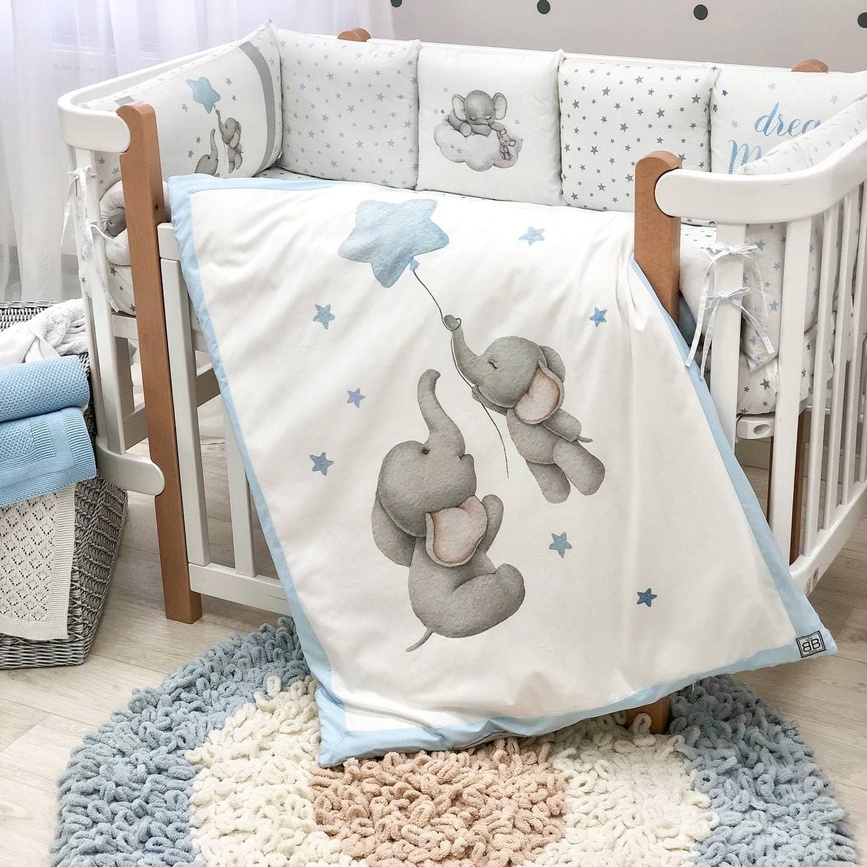 Постелька Комплект постельного белья, дизайн "Cлоники", голубого цвета, ТМ Baby Chic