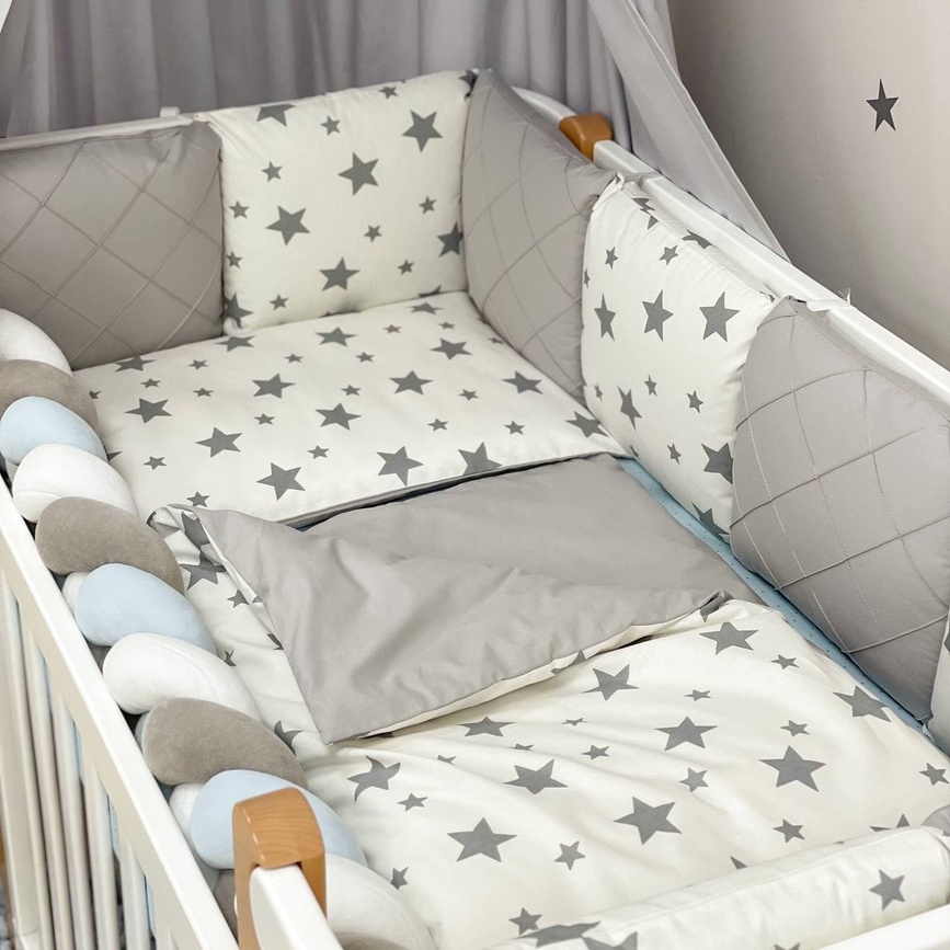 Постелька Комплект постельного белья в кроватку Happy night Звезда, 6 элементов, серо-голубой, Маленькая Соня