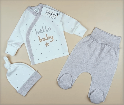 Комплекты Комплект для новорожденных  Hello Baby 3 предмета (распашонка, ползунки, шапочка), белый, Merry Bee