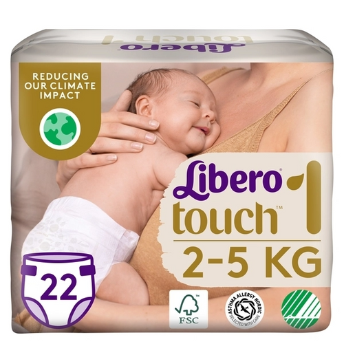 Подгузники Подгузники для новорожденных на липучках Libero Touch 1 (2-5 кг), 22 шт, Libero