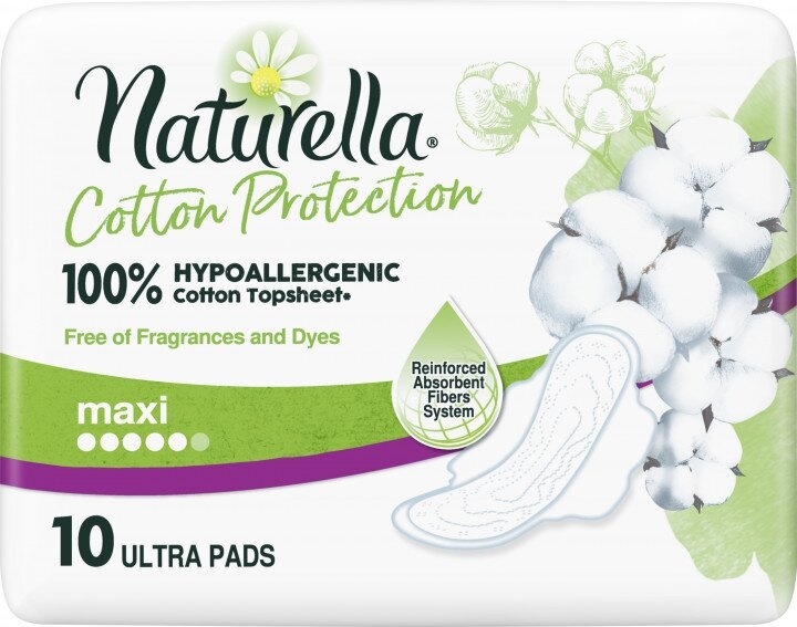 Гигиенические прокладки Прокладки гигиенические с крылышками Cotton Protection Ultra Maxi, 10 шт, Naturella