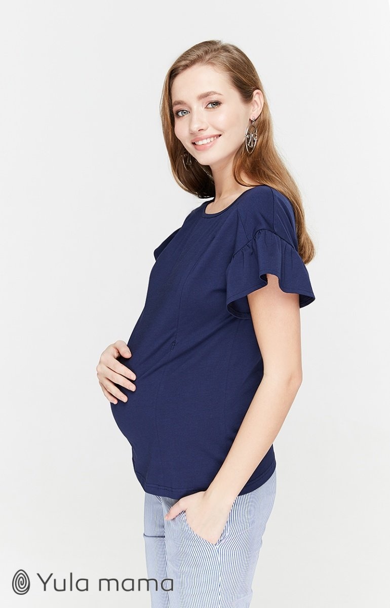 Блузи, сорочки Трикотажная блузка для беременных и кормящих ROWENA, темно-синий, ТМ Юла мама