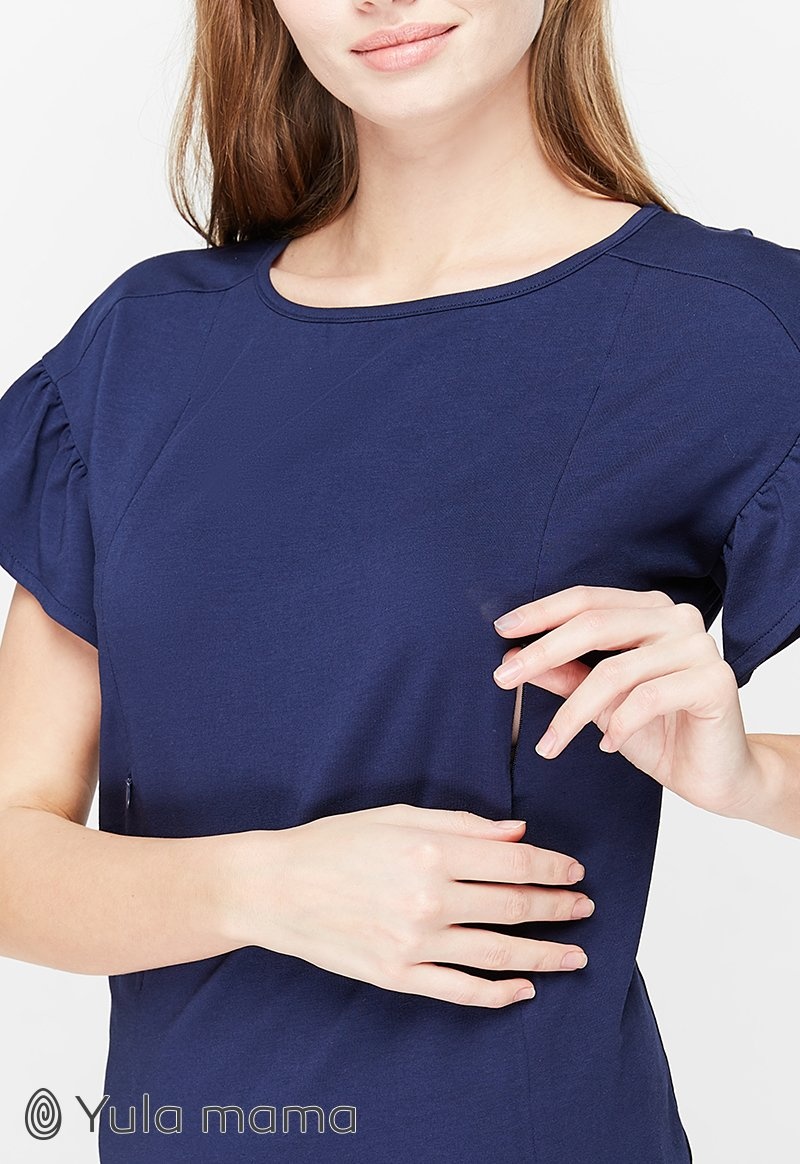 Блузы, рубашки Трикотажная блузка для беременных и кормящих ROWENA, темно-синий, Юла мама