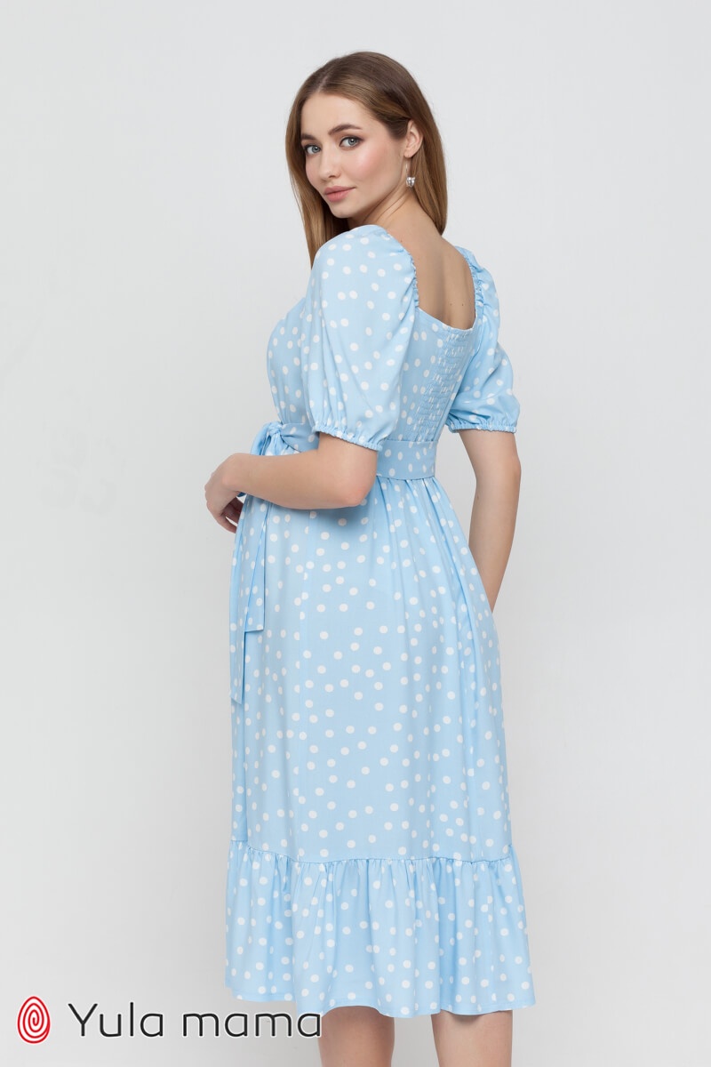 Платье для беременных и кормящих мам FEDERICA молочный горох на голубом фоне, Юла мама, Голубой, S