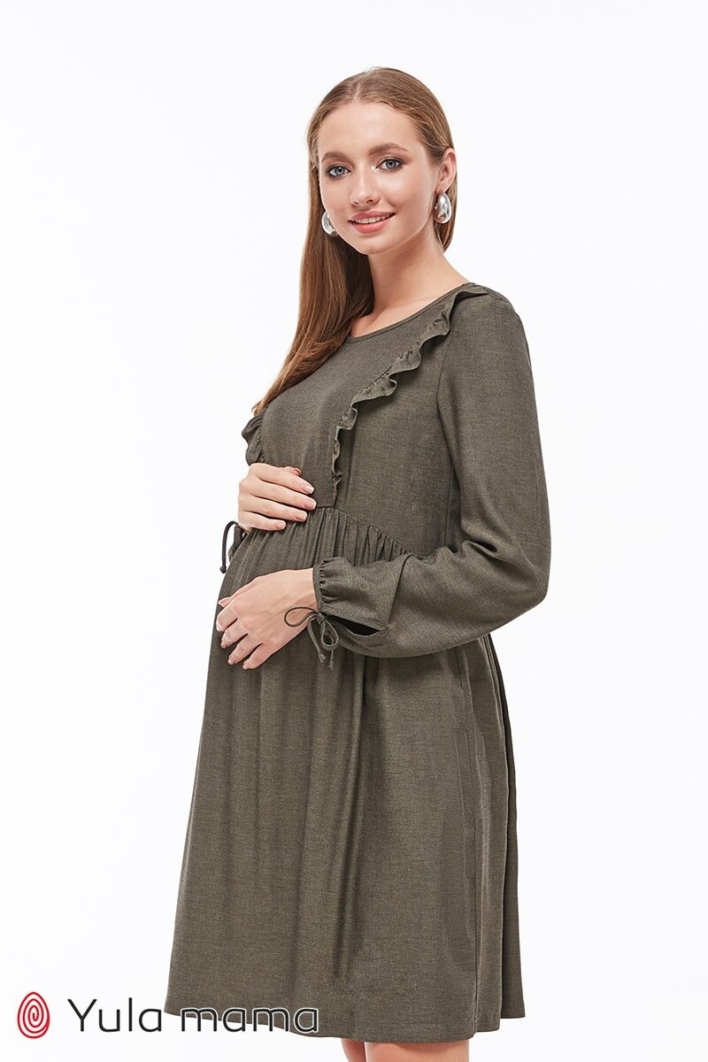 Платье миди для беременных и кормящих KRIS, Юла мама, Зеленый, S