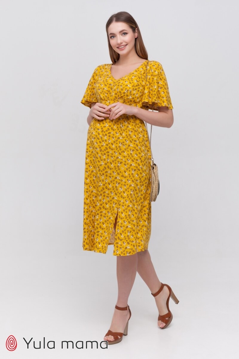 Платье для беременных и кормящих мам VANESSA темно-желтый, Юла мама, Желтый, S
