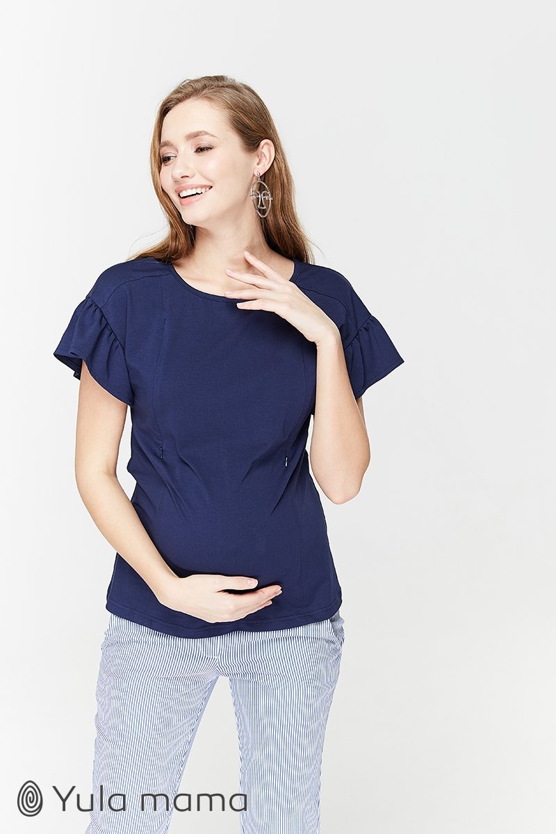 Блузи, сорочки Трикотажная блузка для беременных и кормящих ROWENA, темно-синий, ТМ Юла мама