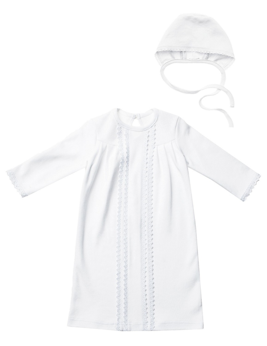 Комплекты на выписку Крестильный комплект рубаха и чепчик для мальчика, Белый, Интерлок ТМ Smil