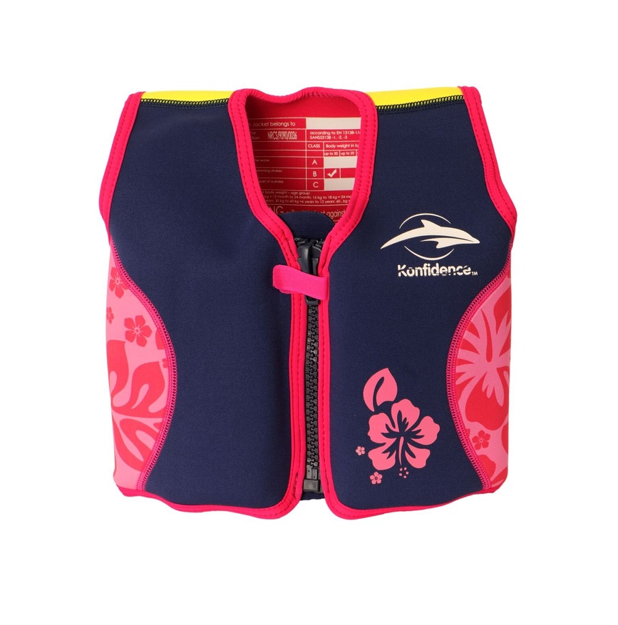 Плавательный жилет Original Jacket, Navy Pink Hibiscus, Konfidence, Темно синий, M