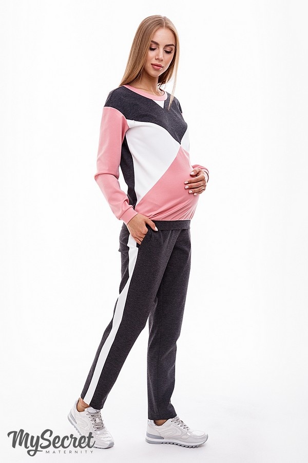 Спортивные костюмы Спортивный костюм для беременных и кормящих OLBENI, антрацит, темно-розовый, молоко, Юла мама