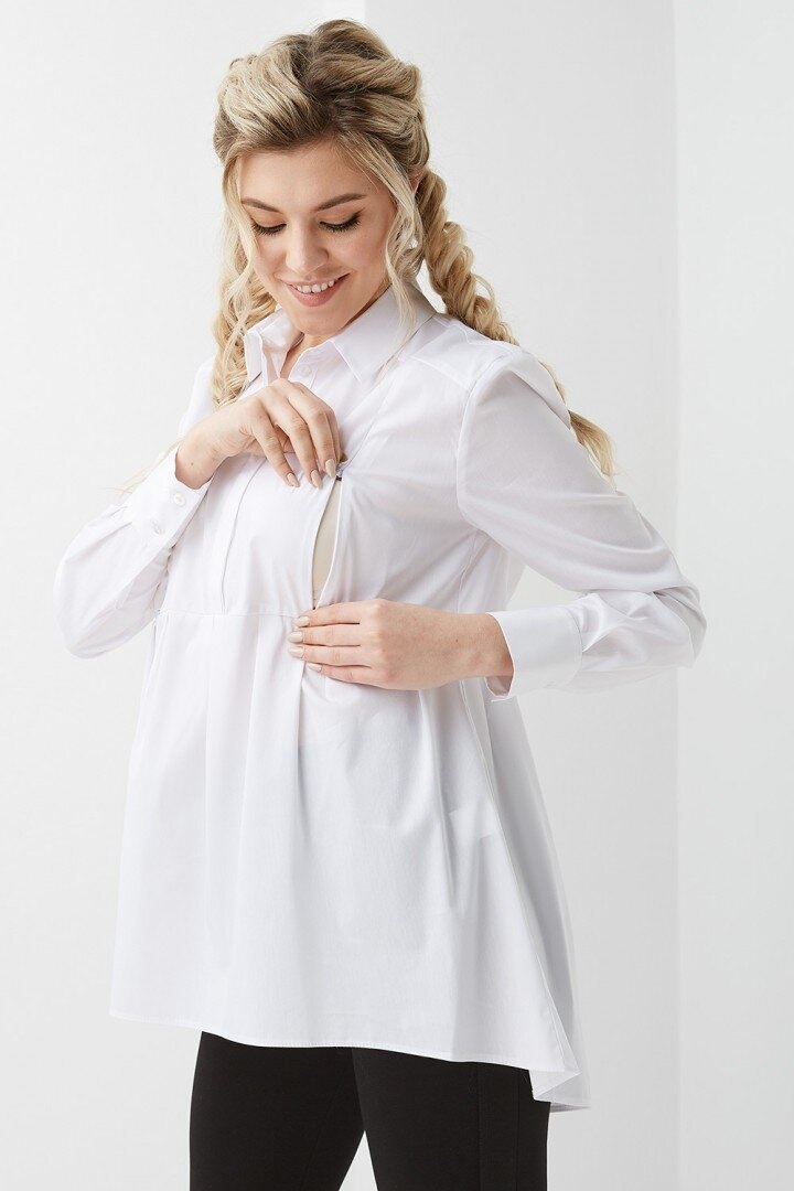 Блузы, рубашки Рубашка для беременных и кормящих мам, белый, ТМ Dianora