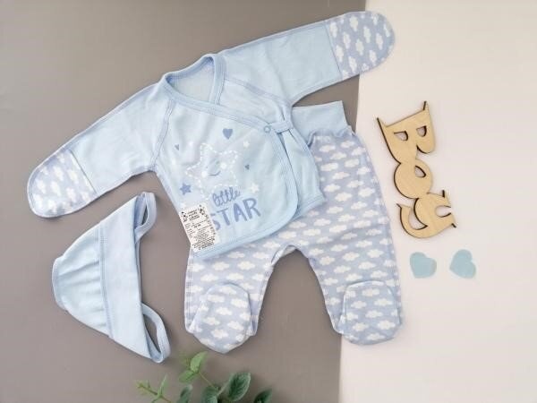 Комплекти Комплект для новонароджених сорочечка, повзунки, чепчик, блакитний, Мамине Чадо