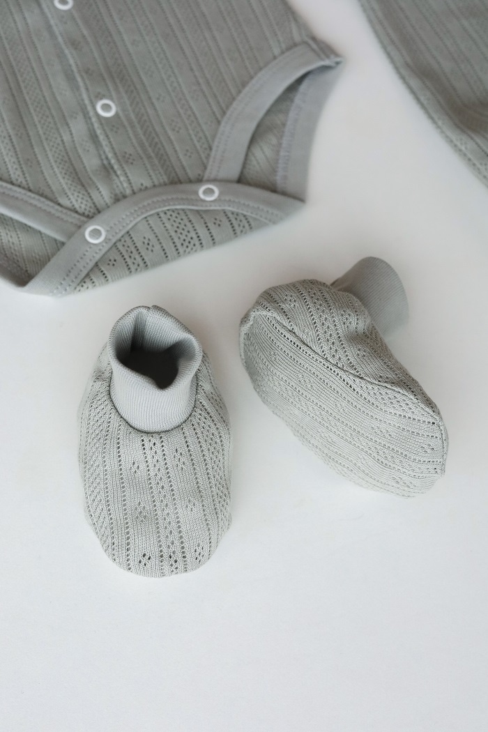 Боди с длинным рукавом Комплект для новорожденных Wind (боди, ползунки, шапочка, царапки, пинетки) сизый, MagBaby