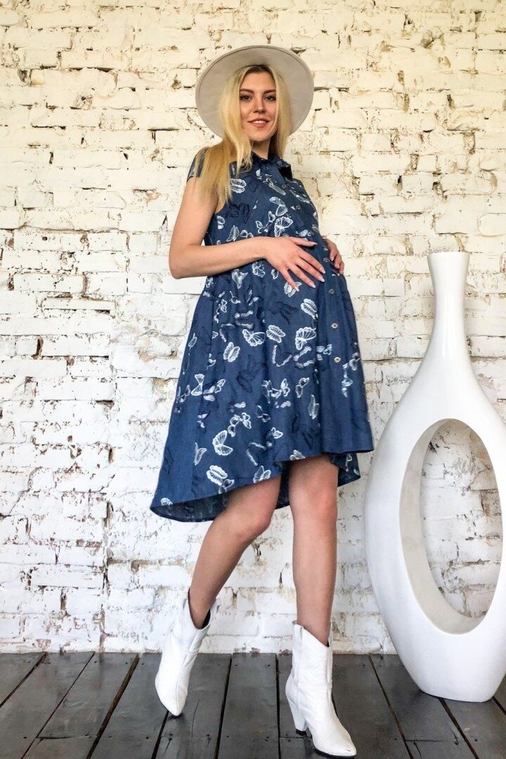 Сукня міді для для вагітних і годуючих мам, синій, Dianora, Синій, S