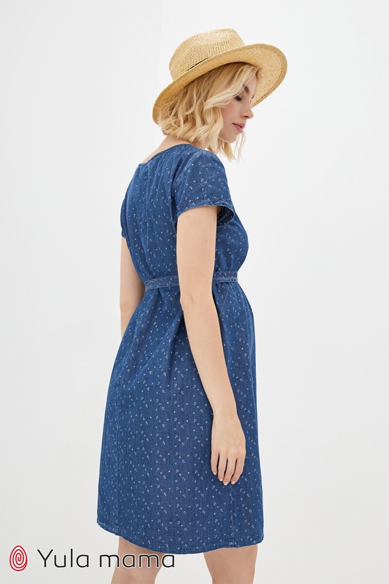 Платье для беременных и кормящих GRACE темно-синее с принтом якорьки, Юла мама, Темно синий, S
