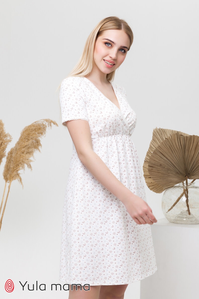Ночнушки для годування Нічна сорочка для вагітних і годуючих мам ALISA LIGHT, ведмежата на молочному, Юла Мама