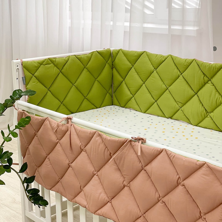 Бортики в кроватку Бортики стеганые зеленый+терракот, Маленькая соня