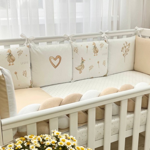 Постелька Комплект постельного белья для новорождённого Гусики, бежевый, Маленькая Соня