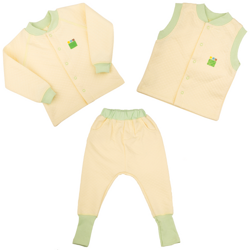 Спортивные костюмы Детский комплект 3в1 одежда ЭКО ПУПС Jersey Style капитон, (кофта, брюки, жилетка) (лимон), ЭКО ПУПС