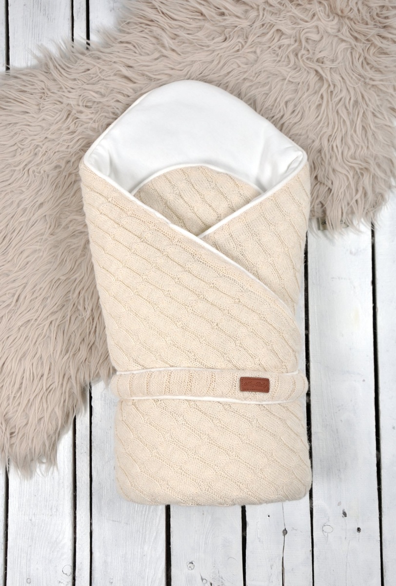 Конверт-одеяло для новорожденных вязаный Косы, бежевый, MagBaby
