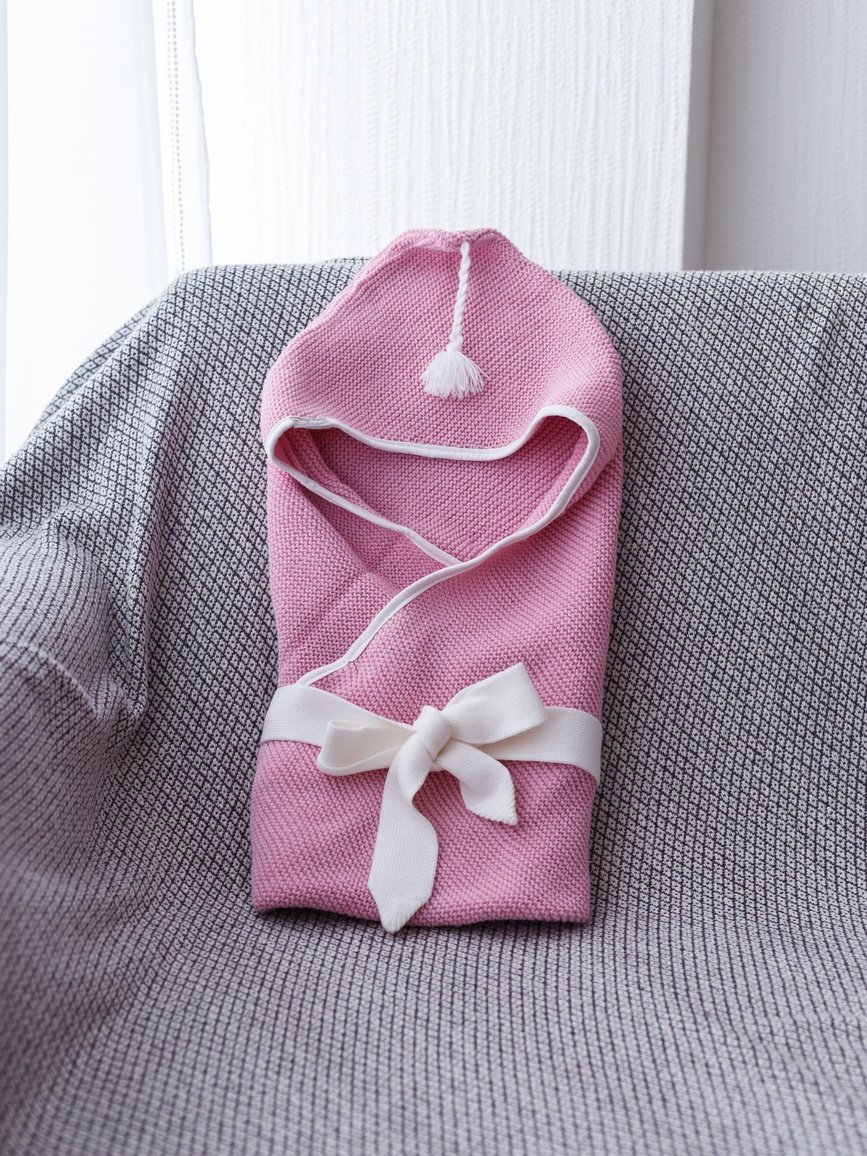 Конверт-плед для новонароджених в'язаний з пензликом, літній, рожевий, MagBaby
