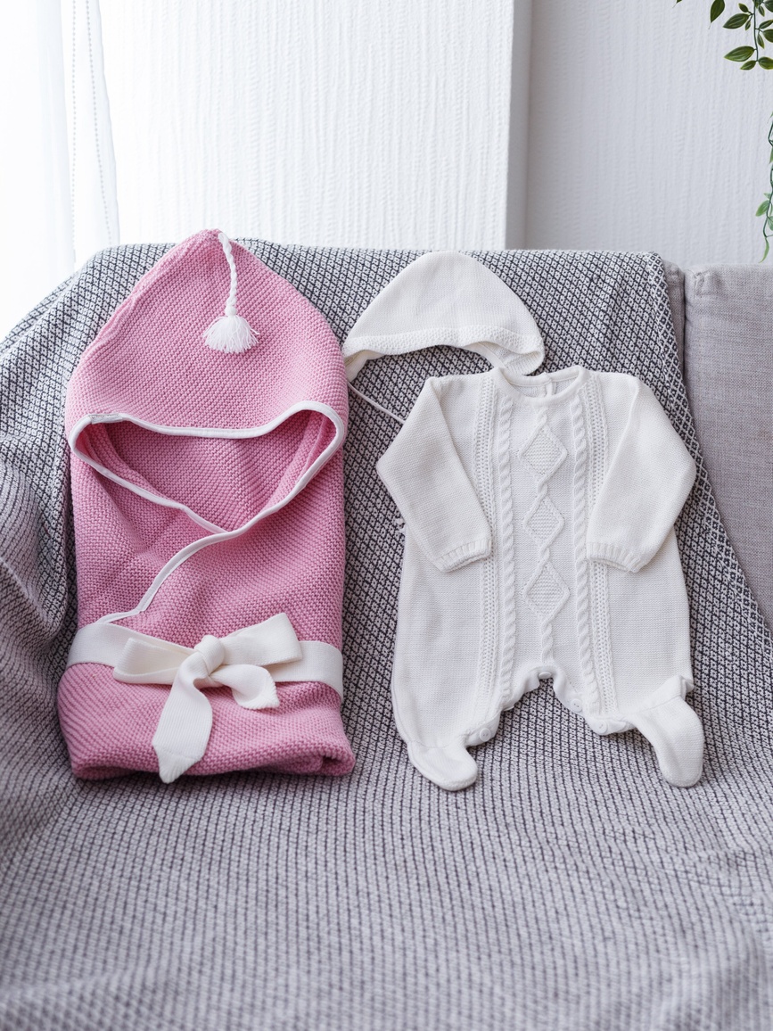 Конверт-плед для новорожденных вязаный с кисточкой, летний, розовый, MagBaby